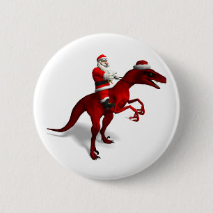 Santa Claus On Dino 6 Cm Round Badge