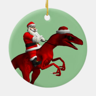 Santa Claus On Dino Ceramic Tree Decoration