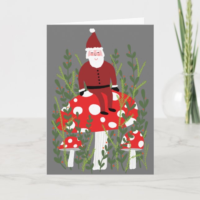 Santa Claus on Magical Mushroom CUSTOM XMAS Card (Front)