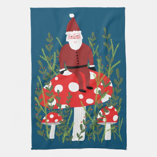 Santa Claus on Magical Mushroom Tea Towel (Vertical)