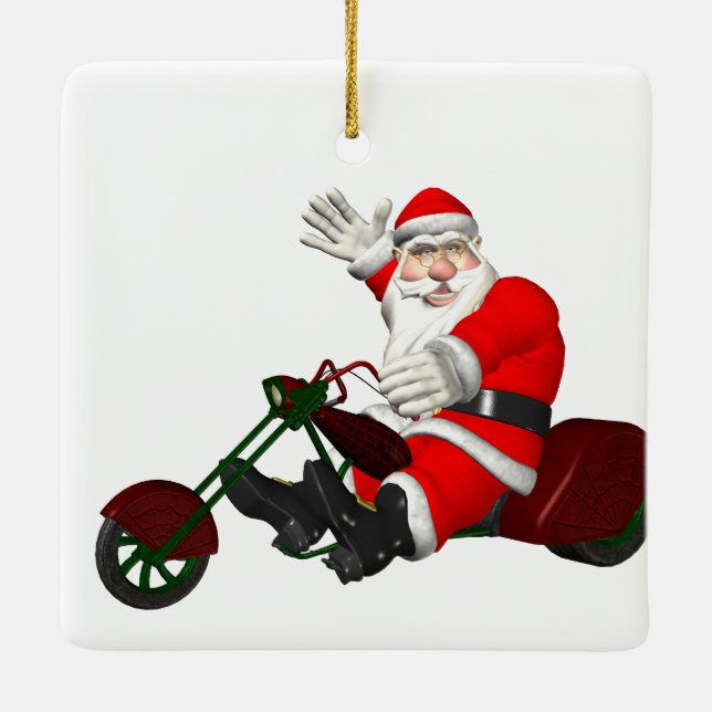 Santa Claus On Motor Trike Ceramic Ornament (Back)