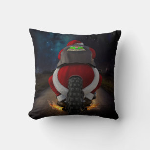 SANTA CLAUS ON MOTORCYCLE CHRISTMAS PILLOW