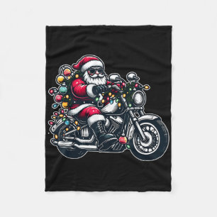 Santa Claus On Motorcycle Funny Biker Christmas Xm Fleece Blanket