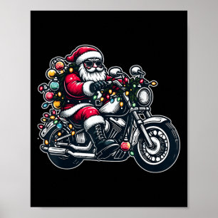 Santa Claus On Motorcycle Funny Biker Christmas Xm Poster