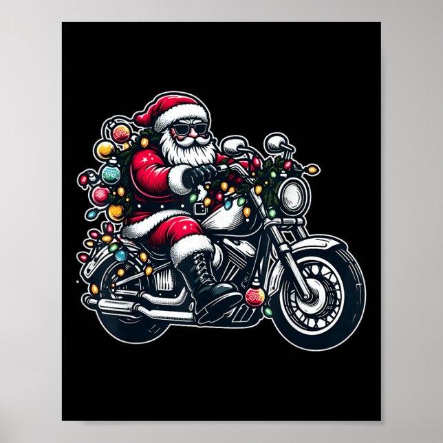 Santa Claus On Motorcycle Funny Biker Christmas Xm Poster (Front)