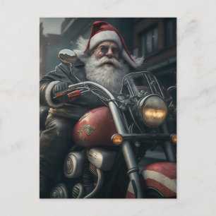 SANTA CLAUS ON MOTORCYCLE POSTCARD