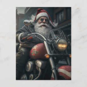 SANTA CLAUS ON MOTORCYCLE POSTCARD