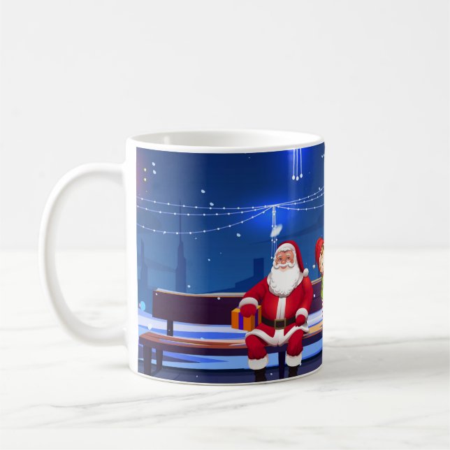 Santa Claus on Park bench Coffee Mug (Left)