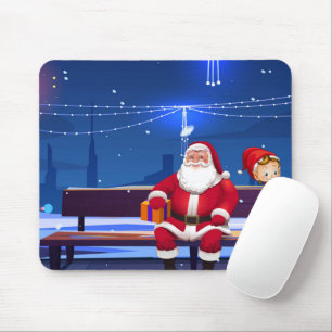 Santa Claus on Park bench Mouse Mat