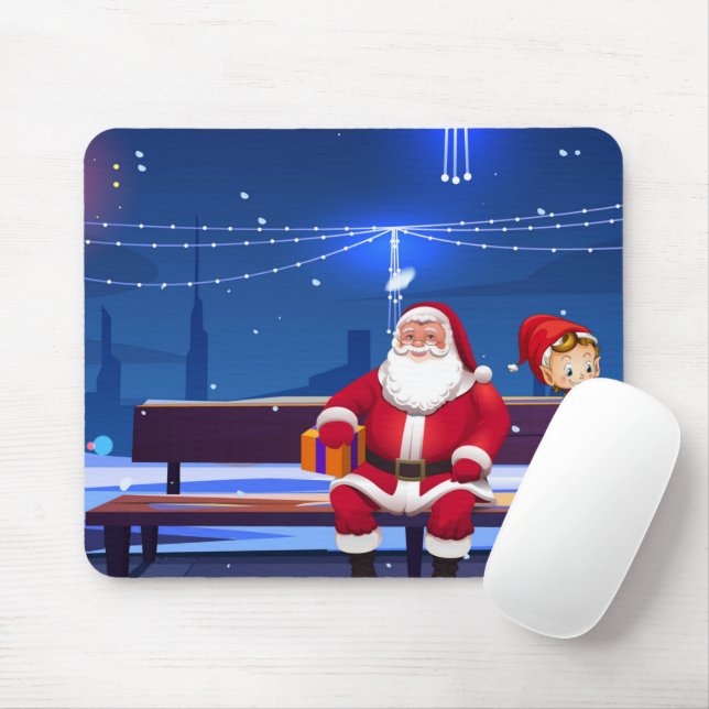Santa Claus on Park bench Mouse Mat (With Mouse)