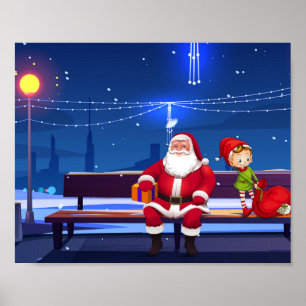 Santa Claus on Park bench Poster