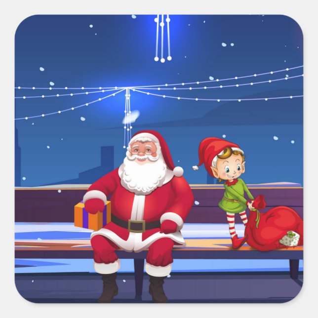 Santa Claus on Park bench Square Sticker (Front)