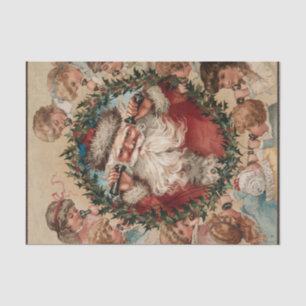 Santa Claus on Phones Surrounded by Children Tissue Paper