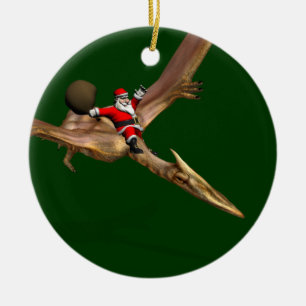 Santa Claus On Quetzalcoatlus Ceramic Tree Decoration
