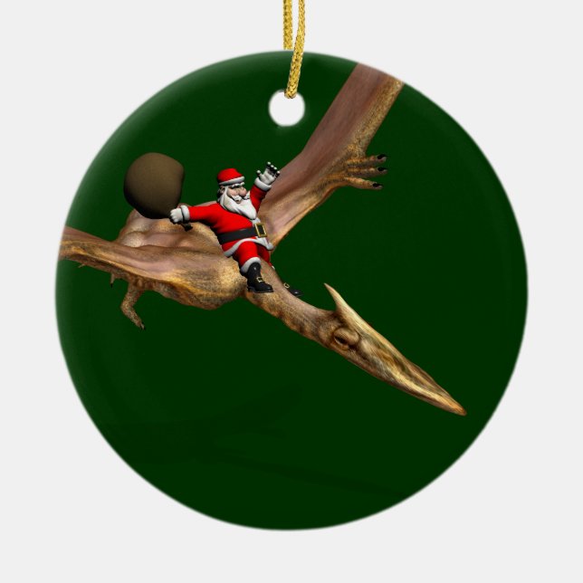 Santa Claus On Quetzalcoatlus Ceramic Tree Decoration (Front)
