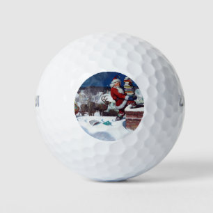 Santa Claus on Roof, Delivering Christmas Books Golf Balls