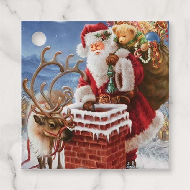 Santa Claus On Roof Favour Tags (Front)