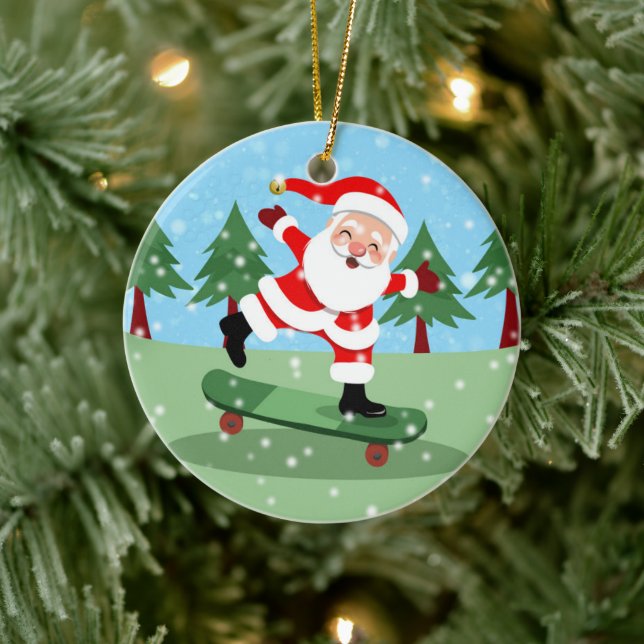 Santa claus on skateboard ceramic tree decoration (Tree)