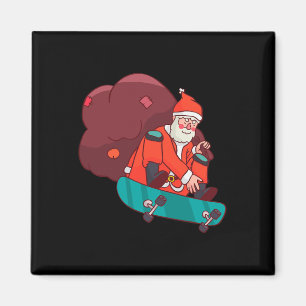 Santa Claus On Skateboard Funny Christmas Gift Magnet