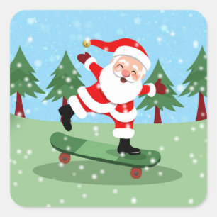 Santa claus on skateboard square sticker