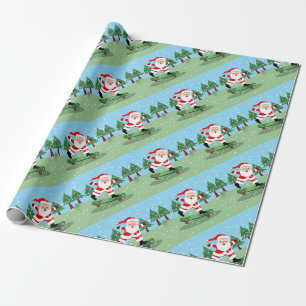 Santa claus on skateboard wrapping paper