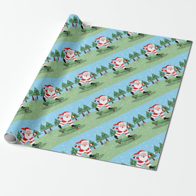 Santa claus on skateboard wrapping paper (Unrolled)