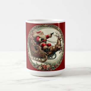 Santa Claus on sleigh and reindeer Coffee Mug
