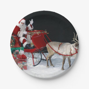 Santa Claus on sleigh with presents Paper Plate