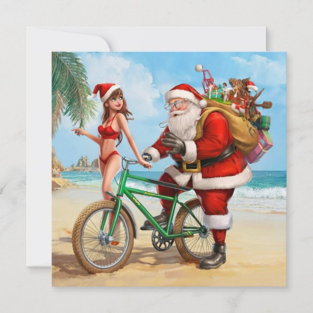 Santa Claus on the beach, Merry Christmas! Invitation (Front)