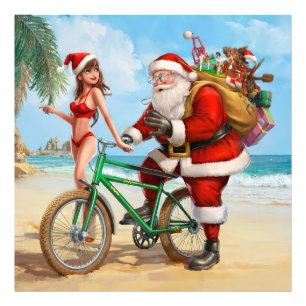 Santa Claus on the beach, Merry Christmas! Photo Print