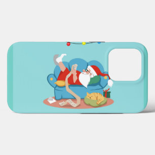 Santa Claus on the couch in pajamas iPhone 13 Pro Case