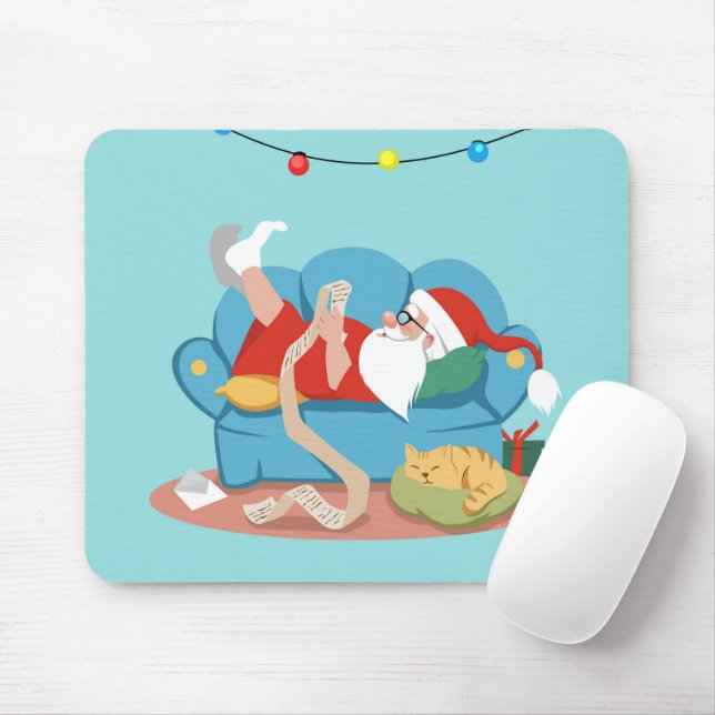Santa Claus on the couch in pajamas Mouse Mat (With Mouse)