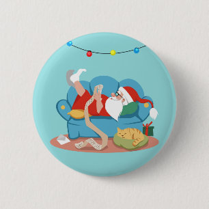 Santa Claus on the couch in pyjamas 6 Cm Round Badge
