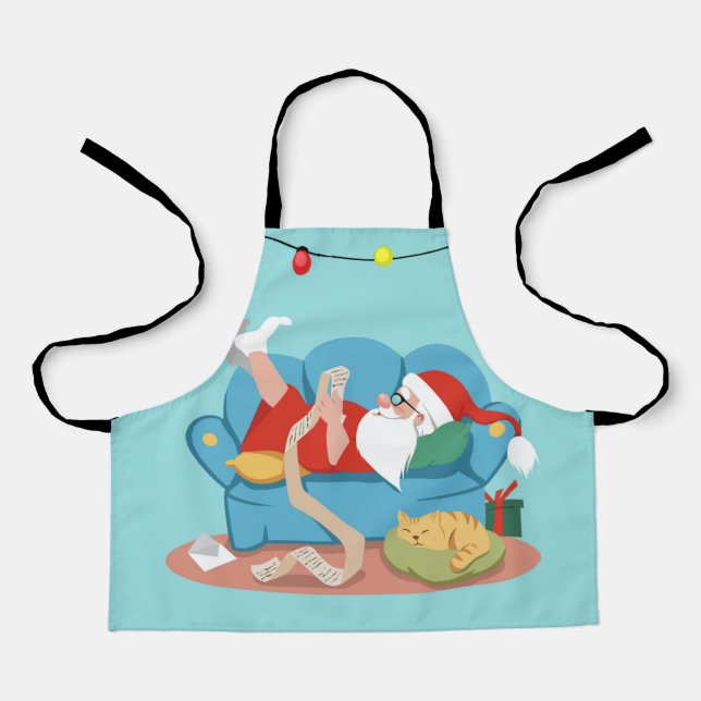 Santa Claus on the couch in pyjamas Apron (Front)
