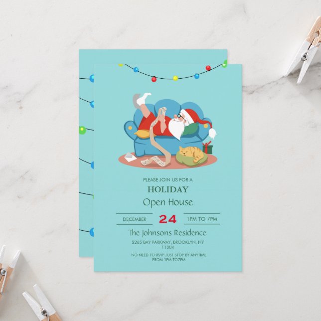 Santa Claus on the couch in pyjamas             Invitation (Front/Back In Situ)