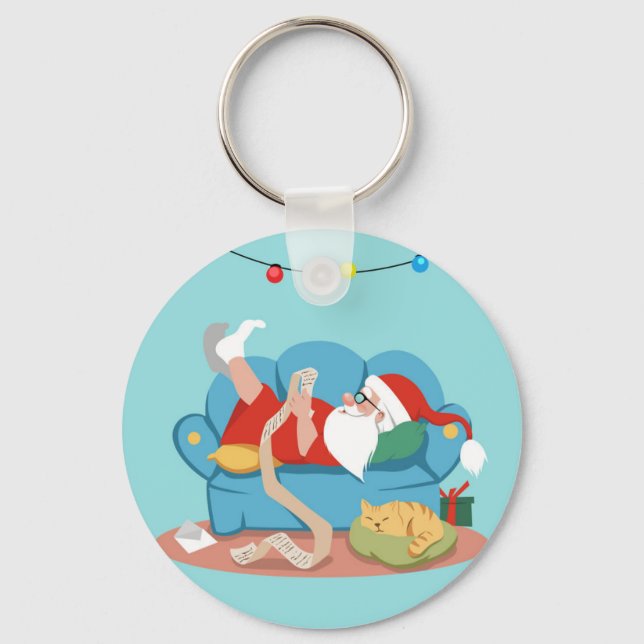 Santa Claus on the couch in pyjamas Key Ring (Front)
