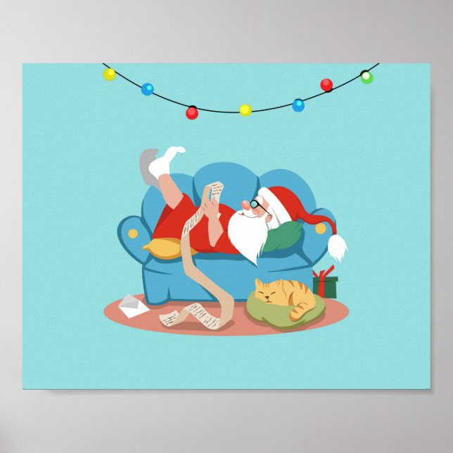 Santa Claus on the couch in pyjamas Poster (Front)
