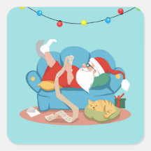 Santa Claus on the couch in pyjamas