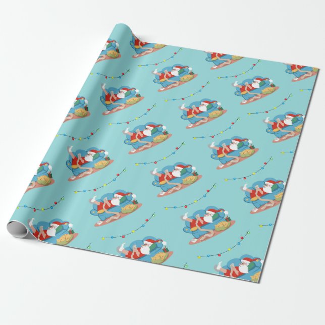Santa Claus on the couch in pyjamas Wrapping Paper (Unrolled)