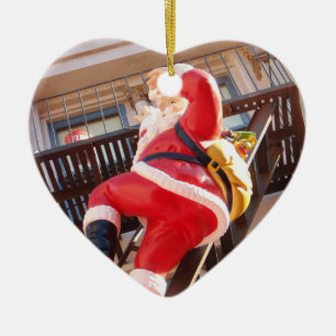 Santa Claus on the Fire Escape Ceramic Tree Decoration