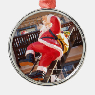 Santa Claus on the Fire Escape Metal Tree Decoration