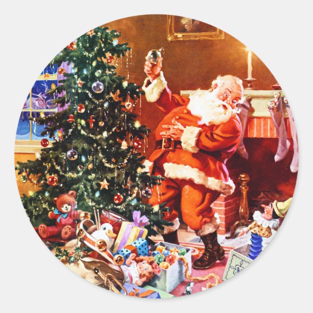 Santa Claus on The Night Before Christmas Classic Round Sticker (Front)