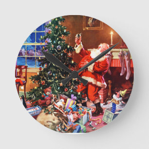 Santa Claus on the Night Before Christmas Round Clock