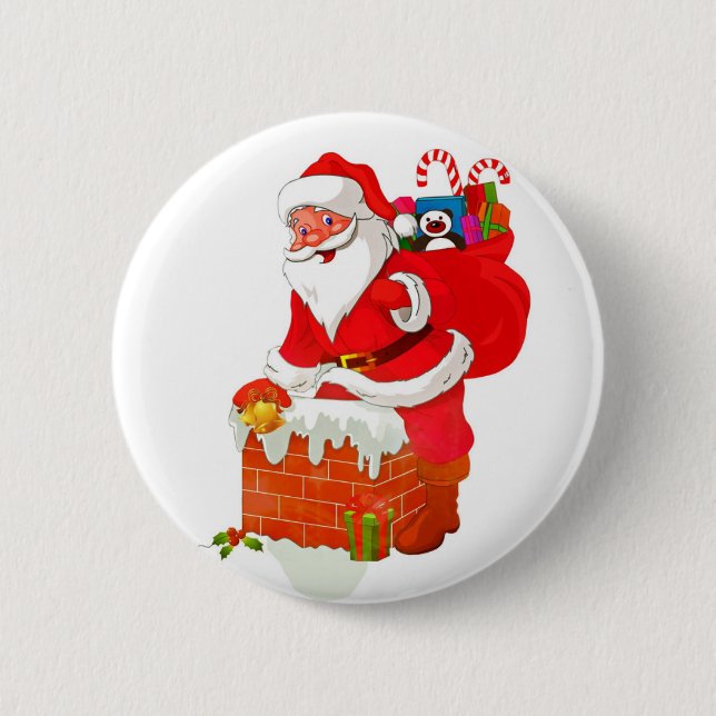 Santa Claus on the roof cartoon 6 Cm Round Badge (Front)