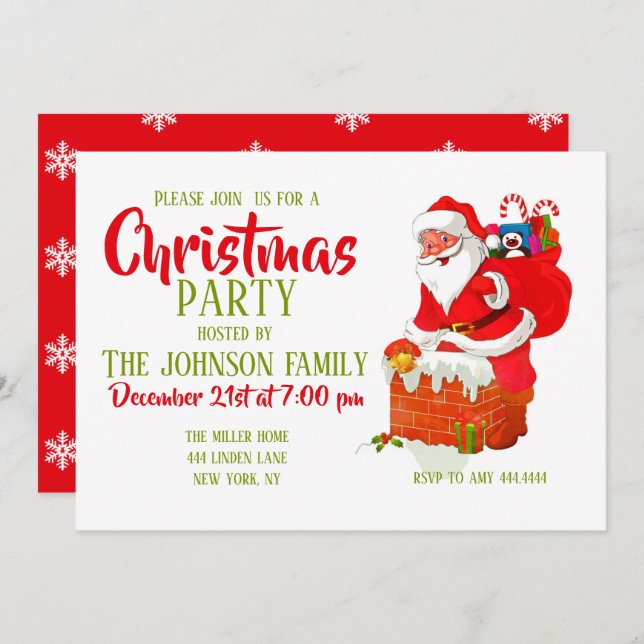 Santa Claus on the roof cartoon          Invitation (Front/Back)