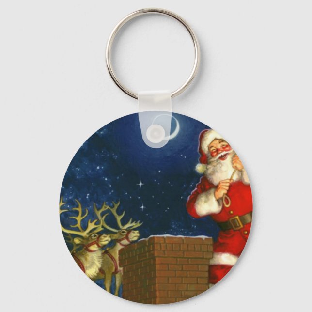 Santa Claus on the roof Key Ring (Front)