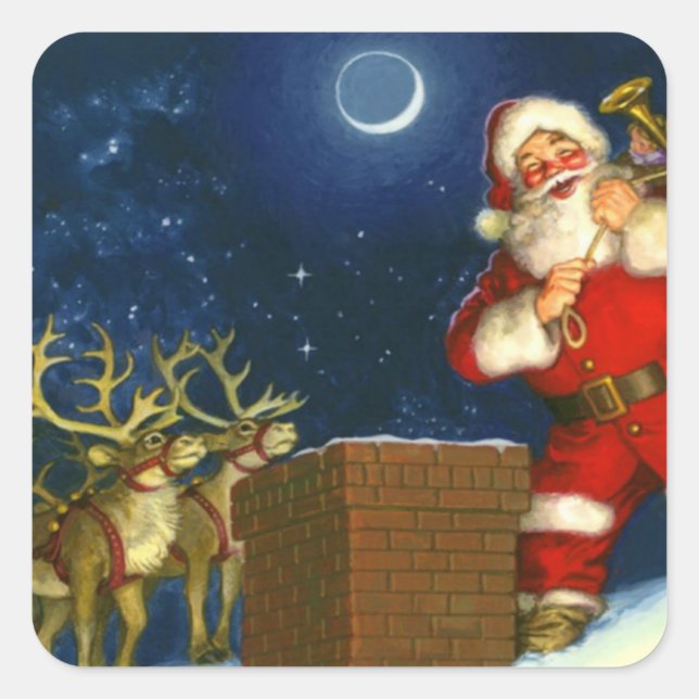 Santa Claus on the roof Square Sticker (Front)