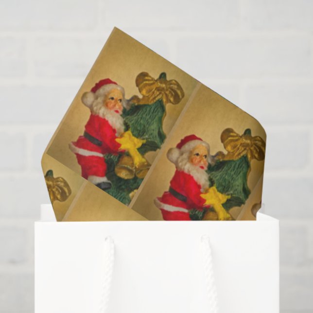 Santa Claus on Top of Christmas Tree Tissue Paper (Gift Bag)