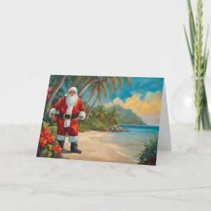 Santa Claus on Tropical Beach Holiday Card