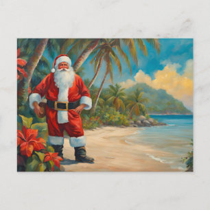 Santa Claus on Tropical Beach  Holiday Postcard